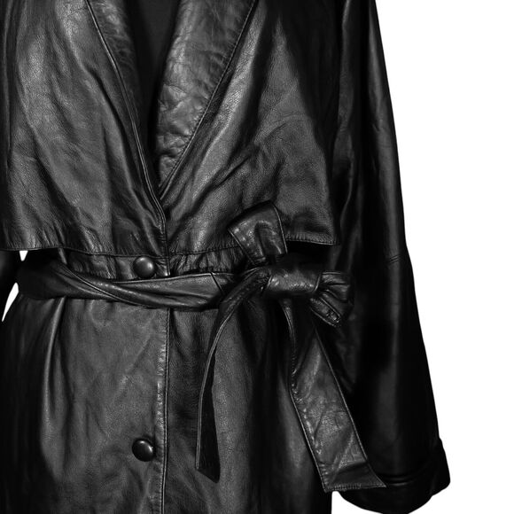 Wilsons Leather Jacket Women's Black Belted Insulated Button Thinsulate Long L - Picture 4 of 9
